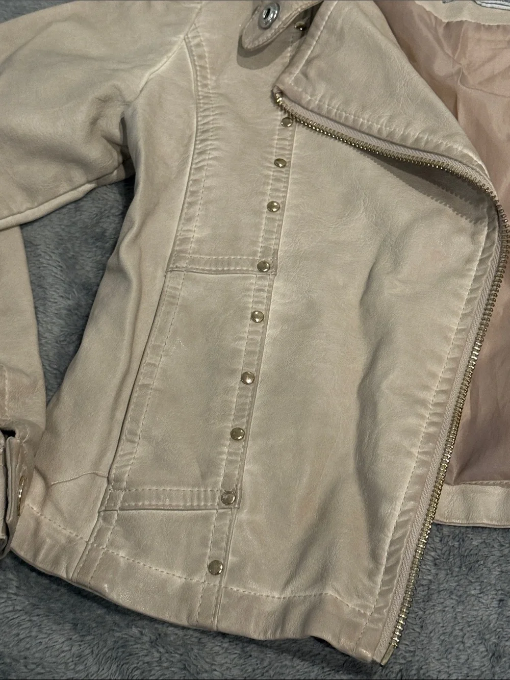 Girls 8Y - Mayoral Light Beige Faux Leather Moto Jacket